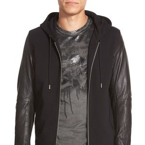 RARE Diesel 'L-Mifun' Hooded Knit Jacket with Leather Sleeves Mens XS